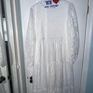 White Tiered Ruffled Long Sleeve Sundress